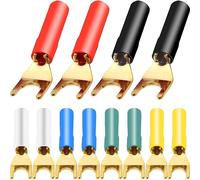 Xiatiaosann Conector de cobre con terminal de horquilla de pala para cable de altavoz, adaptador de enchufe en Y, conector eléctrico de alambre de espadas de barrera para amplificador, 12 piezas