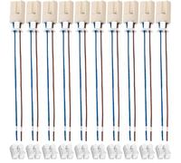 Xiatiaosann G9 Portalámpara de Cerámica, G9 Bi-Pin Luz LED Bombilla Halógena Portalámpara con Soporte de Alambre Soporte, con Conectores de Alambre (10 Paquetes, 0.75m²,25cm)