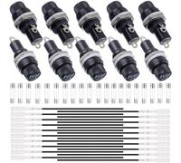 Xiatiaosann Portafusibles montaje en panel de 10 pieza 5x20 mm 250VCA 10A 125VCA 15A portafusibles con tapa rosca negra con fusible acción rápida, cables terminal 18AWG para radio estéreo automática