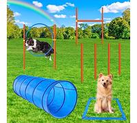 XiaZ Juego de entrenamiento de carrera de obstáculos para perros, juego de entrenamiento para mascotas al aire libre con túnel, obstáculo de agilidad, postes de tejido, anillo de salto, caja de pausa