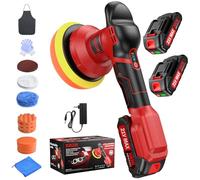 XIAZIR Pulidor de búfer inalámbrico de 6 pulgadas con 2 baterías de litio de 21 V 2000 mAh y 19 accesorios para coche, 3 velocidades variables de 6000 rpm (rojo)