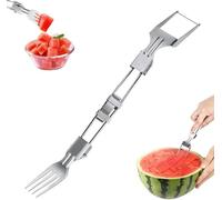 XIBDGNTNE Cortador de fruta plegable 2 en 1 de acero inoxidable, rebanador de sandía plegable, cuchillo portátil de doble filo, ideal para camping y picnic - Fácil de cortar