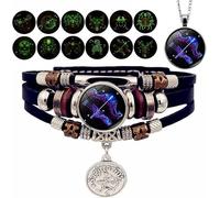 XIBDGNTNE Pulsera de Manifestación del Zodiaco, Pulseras de 12 Constelaciones que Brillan en la Oscuridad, Pulsera Trenzada Ajustable de Múltiples Capas, Perlas Vintage