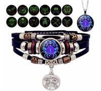 XIBDGNTNE Pulsera de Manifestación del Zodiaco, Pulseras de 12 Constelaciones que Brillan en la Oscuridad, Pulsera Trenzada Ajustable de Múltiples Capas, Perlas Vintage