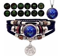 XIBDGNTNE Pulsera de Manifestación del Zodiaco, Pulseras de 12 Constelaciones que Brillan en la Oscuridad, Pulsera Trenzada Ajustable de Múltiples Capas, Perlas Vintage