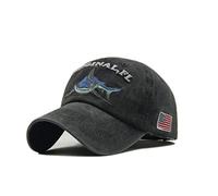 XibeiTrade Gorra de béisbol bordada con tiburón, bandera estadounidense, estilo polo, de algodón lavado, para hombres y mujeres, Negro, M