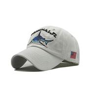 XibeiTrade Gorra de béisbol con bandera americana de EE.UU., bordado de tiburón, estilo polo, algodón lavado, para hombres y mujeres, Blanco, Medium