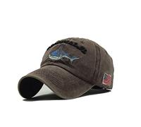 XibeiTrade - Gorra de béisbol con bandera americana y tiburón, de algodón lavado, para hombre y mujer - Marrón - Mediano