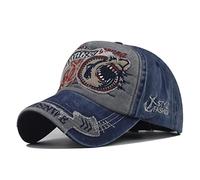 XibeiTrade Gorra de béisbol vintage desgastada con diseño de tiburón bordado en algodón, tipo snapback, para hombres y mujeres, azul oscuro, M