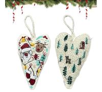 XIBHDN Embroidery Christmas Ornament Kits, Christmas Ornament Embroidery Kit, Diy Heart Shaped Hand Embroidered Christmas Ornament/Ornament Kits (2pcs-A)