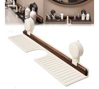 XIBHDN Walnut Suction Cup Bathroom Shelf,Wall Mounted Sink Shelf Over Faucet,Faucet Organizer Rack for Bathroom,for Toiletries, Bottles and Small Accessories (White, 50cm)
