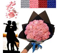 XiChiu Ramo de rosas con purpurina, ramo de rosas artificiales, ramo de flores con purpurina, ramo de rosas falsas brillantes, regalo de amor, ramo de bricolaje, regalo del día de San Valentín (rosa,