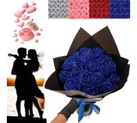 XiChiu Ramo de rosas con purpurina, ramo de rosas artificiales, ramo de flores con purpurina, ramo de rosas falsas brillantes, regalo de amor, ramo de bricolaje, regalo del día de San Valentín (azul,
