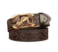 xichuangyuXCY Cinturón de trinquete de cuero para hombre, diseño de dragón, águila, tigre, hebilla tallada, informal, cinturón de negocios, 49 pulgadas, diseño de dragón negro 1