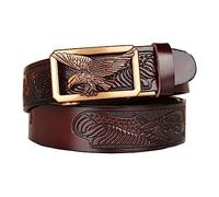 xichuangyuXCY Cinturón de trinquete para hombre, estilo clásico, retro, con hebilla de dragón, correa de piel tallada, cinturón informal de negocios (patrón de águila marrón 1), Brown Eagle Pattern 1,