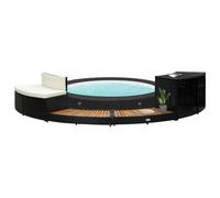Xichuzi Borde de bañera de hidromasaje, Yacuzzi Exterior Hinchable Piezas De Recambi, Borde para bañera De Hidromasaje SPA, ratán PE Madera de Acacia Negro