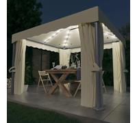 Xichuzi Cenador con Cortina y Tira de Luces LED, Carpas para Exteriores, Pergolas De Jardin, Toldo Exterior, Pergola Jardin Exterior, Pergolas para Terraza, Aluminio Crema 3x3 m
