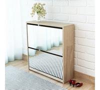 Xichuzi Mueble Zapatero de Roble 2 Compartimentos con Espejo, Zapatero Entrada Recibidor, Zapatero Estrecho, Armario Zapatero, 63x17x67cm