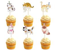 Xiciki 36 piezas de decoración de cumpleaños para gatos, cupcakes y muffin para gatos, decoración para tartas de cumpleaños, decoración para tartas de cumpleaños con diferentes diseños de gatos