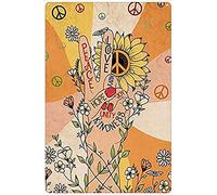 Xiddxu Cartel de girasol hippie con texto en inglés "Hope Peace Love Fait", regalo para hombres y mujeres, decoración rústica de pared, panel de pared de metal, letrero de estaño retro, publicidad