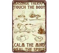 Xiddxu Cartel retro de estaño, póster de masaje, terapia de masaje, toque el cuerpo, calma la mente, curar el espíritu, metal vintage, pub, club, cafetería, bar, hogar, decoración de pared, póster