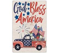 Xiddxu Letrero de metal antiguo con texto en inglés "God Bless America" para el Día de la Independencia, 4 de julio, decoración de pared, hogar, cafetería, bar, club, hombre, cueva, regalo, placa de
