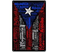 Xiddxu Letrero de metal retro de 30,5 x 40,6 cm, patriótico, ciudades puertorriqueñas, bandera de Puerto Rico, regalo para decoración del hogar, póster artístico, cartel de metal, pintura de estaño