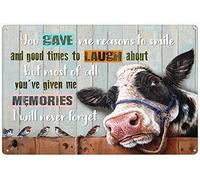 Xiddxu Letrero de metal retro de 5.5 x 8 pulgadas con texto en inglés "You Gave Me Reasons to Smile and Good Times to Laugh About Cow", póster motivacional para decoración del hogar, póster artístico