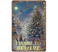 Xiddxu Letrero de metal retro vintage con texto en inglés "I Want to Believe Christmas", arte de pared de Feliz Navidad, decoración de vacaciones, decoración de pared vintage para el hogar, 14 x 20 cm