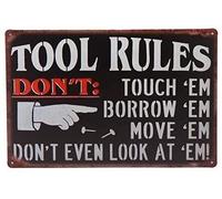 Xiddxu Letrero de metal vintage con reglas de herramientas - Don't Touch Borrow Move Don't Even Look at 'em Garage Club Garage Decor Club Home Carteles personalizados 15.2 x 20.3 cm