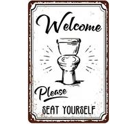 Xiddxu Placa de metal con texto en inglés "Welcome Please seat Yourself", placas de metal para el hogar, sala de estar, cocina, cafetería, bar, decoración de pared, letrero de metal vintage de 8 x 12