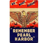 Xiddxu Remember Pearl Harbor - Póster vintage de estaño para pared, letrero de aluminio para decoración de bares, restaurantes, cafeterías, pubs, cuevas de hombre, letreros vintage de 14 x 20 cm