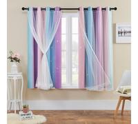 XiDi Cortinas Arco Iris para Dormitorio, Estrellas Huecadas Decoración Cortinas Azules con Aislamiento Térmico con Anillos para Niños Niñas Tratamiento Ventana