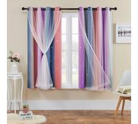 XiDi Cortinas Arco Iris para Dormitorio Estrellas Huecadas Decoración Cortinas de Red con Aislamiento Térmico con Anillos para Niños Niñas Tratamiento de Ventana de Dormitorio