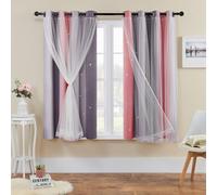 XiDi Cortinas Arco Iris para Dormitorio, Estrellas Huecadas Decoración Cortinas Grises con Aislamiento Térmico con Anillos para Niños Niñas Tratamiento de Ventana