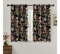 XiDi Cortinas cortas negras 100 % opacas, 137 cm, para ventanas pequeñas, 2 paneles, aislamiento térmico, fijación con ojales, impresión botánica de lujo, color negro 52/54