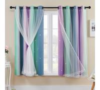 XiDi Cortinas Opacas con Red 137 cm Drop out Hollow out Star Pattern Mix Blanco Voile Transparente Cortinas de Ojales Cortas para Niños Dormitorio Preadolescente 132 cm