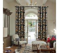 XiDi Cortinas opacas de lujo azul oscuro, 132 x 244 cm, aislamiento térmico, fijación con ojales, diseño retro de flores grandes, para vivienda moderna, azul marino 52/96