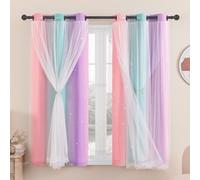 XiDi Cortinas Opacas para Dormitorio, Guardería, Niñas, Sala de Estar para Niños, Cortinas Arcoíris con Ojal para Ventanas