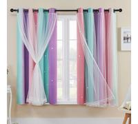 XiDi Cortinas Opacas para Niñas Dormitorio 132×137 cm Cortinas de Protección de Privacidad Cortinas Rosas de Doble Capa con Red para Guardería Salón 2Pcs