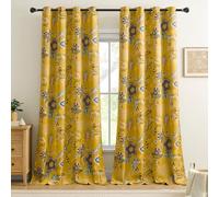 XiDi Cortinas Oscurecedoras Absolutas 228cm Boho - Amarillo Mostaza Premium | 2 Paneles Botánico Ojales 4cm