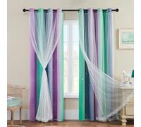 XiDi Cortinas Térmicas Opacas con Ojal para Salón Rainbow Wall Decor Cortinas de Guardería Doble Capa con Red Púrpura Verde Gris 86×183 cm