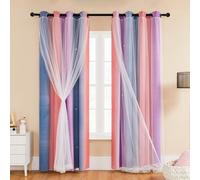 XiDi Cortinas Térmicas Opacas con Ojal para Salón Rainbow Wall Decor Cortinas de Guardería Doble Capa con Red Gris Rosa Morado 86×183 cm