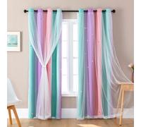 XiDi Cortinas Térmicas Opacas con Ojal para Salón Rainbow Wall Decor Cortinas Verdes Doble Capa con Red 86×183 cm