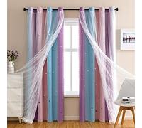 XiDi Dream Star - Cortinas Opacas para Habitaciones de niños, Cortina de Princesa para Hija, Dormitorio, Ventana (Rosa, Morado, Ancho 34 x 72)