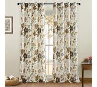 XiDi LinSh Floral 132/260/EU - Cortinas de lino puro, 260 cm, diseño de hojas coloridas, 2 paneles que filtran la luz con protección visual para salón o dormitorio
