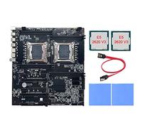 XIDIT Placa base X99 de doble enchufe para minería + CPU 2XE5-2620 V3 + 2 almohadillas térmicas + cable SATA LGA2011-3 ranuras de RAM DDR4 de doble CPU 8XSATA2.0