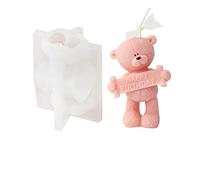 Xidmold Molde de silicona para velas, diseño de oso en 3D, moldes de silicona para fondant, decoración de tartas, chocolate, jabón, yeso, velas de cera de soja, resina epoxi, regalos (HAPPY BIRTHDAY)
