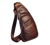 Xieben Bolso bandolera de cuero Mochila para hombres Mujeres Hombro Cofre Paquete de día Viaje al aire libre Senderismo Camping Paquete de día informal Bolsa Mochila café