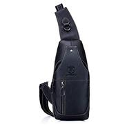 Xieben Mochila con bandolera de cuero para hombres, mujeres, bandolera, hombro, pecho, paquete de día, mochilas, viajes al aire libre, senderismo, acampada, mochila informal Negro